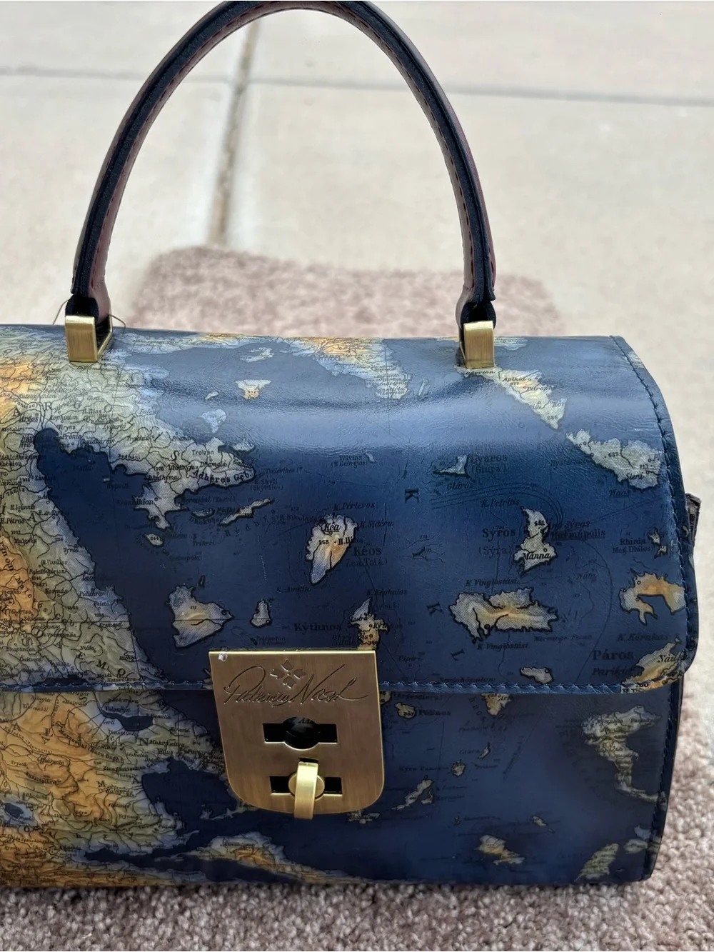 NWT Patricia Nash Navy Map-Print Top Handle Satchel